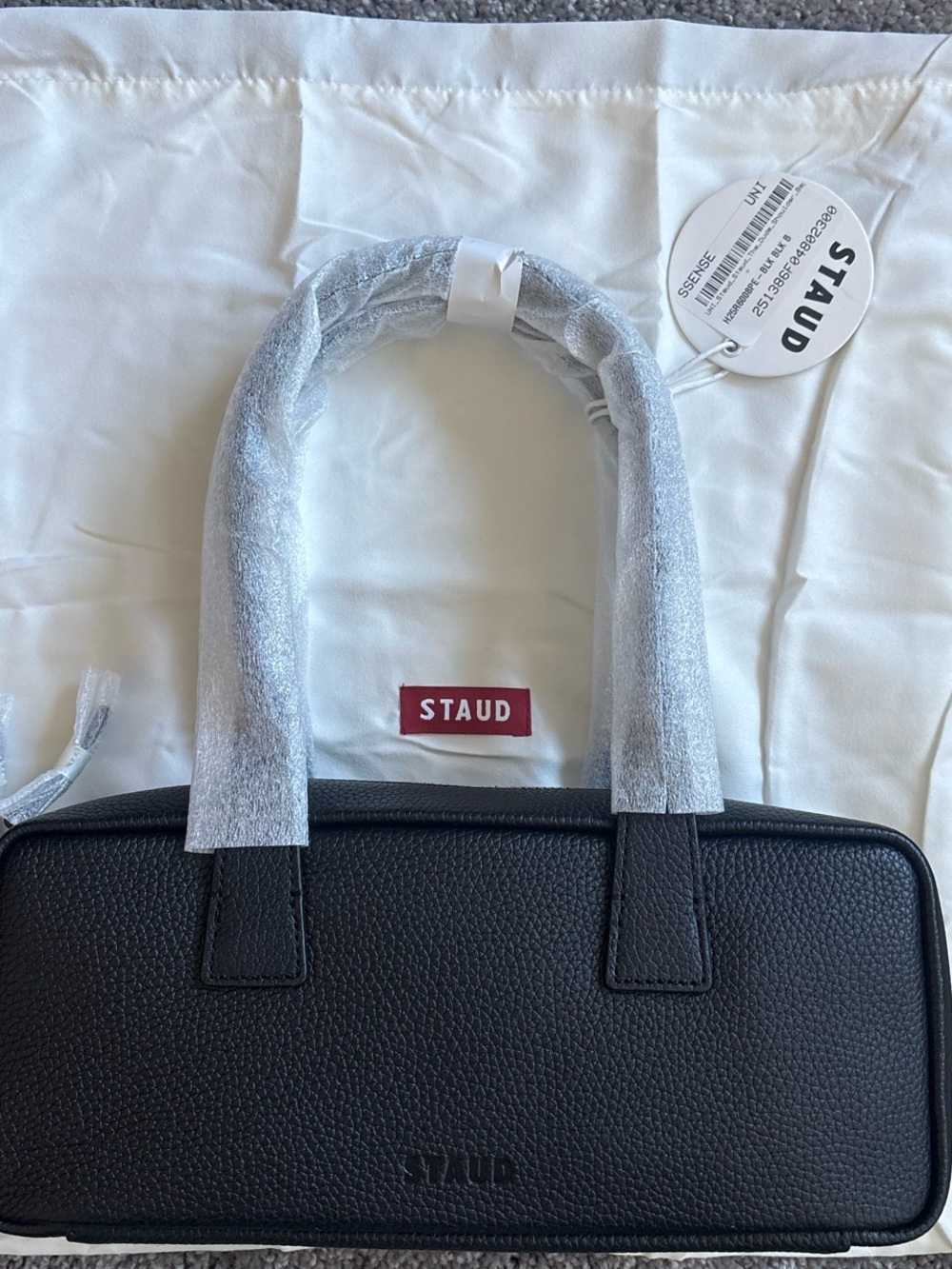 NWT STAUD the dude Black Pebbled Leather Top-Handle Satchel bag